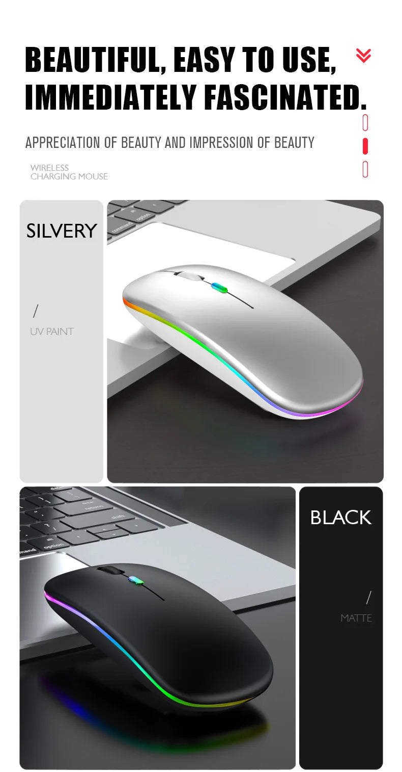 Rechargeable Bluetooth Wireless Mouse with 2.4GHz USB RGB 1600DPI Mouse for Computer Laptop Tablet PC MacBook Gaming Mouse Gamer
