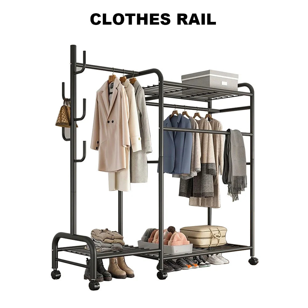 Heavy Duty Clothes Rack – Double Rod & 3 Shelves