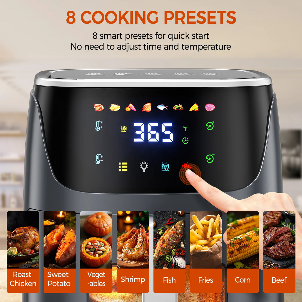 Oil-Free Air Fryer 7L – 1500W 200°C Viewing Window LED Touch Screen 8 Presets