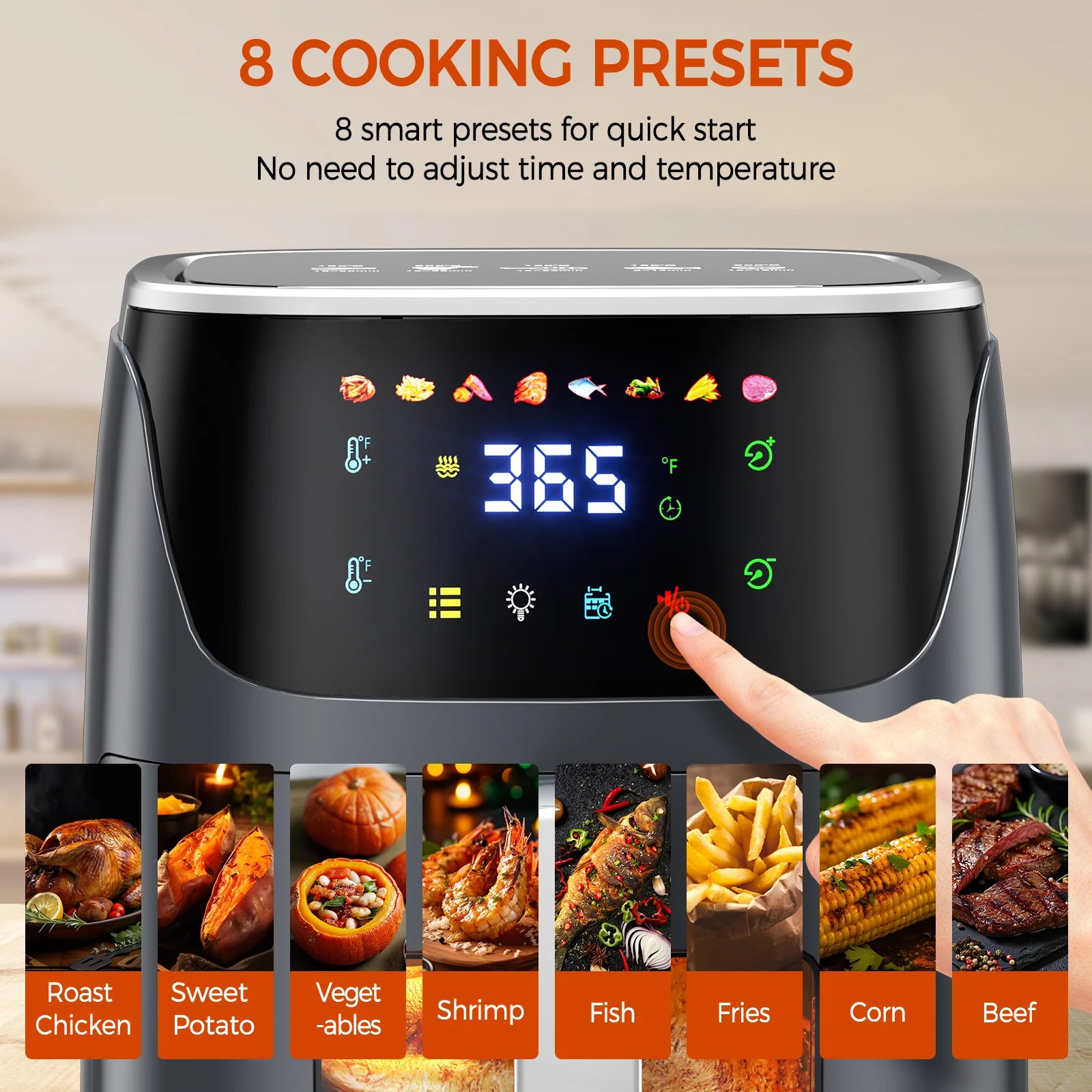 Oil-Free Air Fryer 7L – 1500W 200°C Viewing Window LED Touch Screen 8 Presets