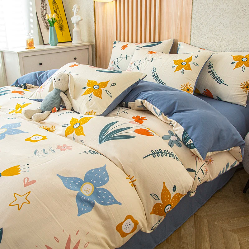 BLOOM & REST - Flower Printed Duvet Cover - Washed Cotton, Without Pillowcase