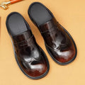 Men's Genuine Leather Platform Mules - Round Toe Slip-On Formal Half Shoes
