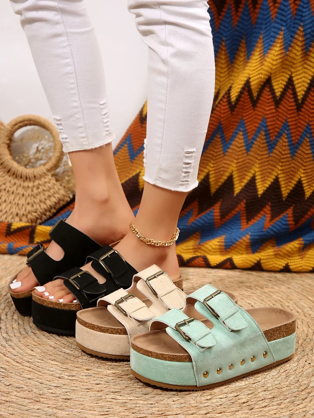 Women Summer Slippers Roman Style Open Toe Sandals Vacation Bohemian Shoes for Womens Thick Soled Platform Flat Slides Zapatos