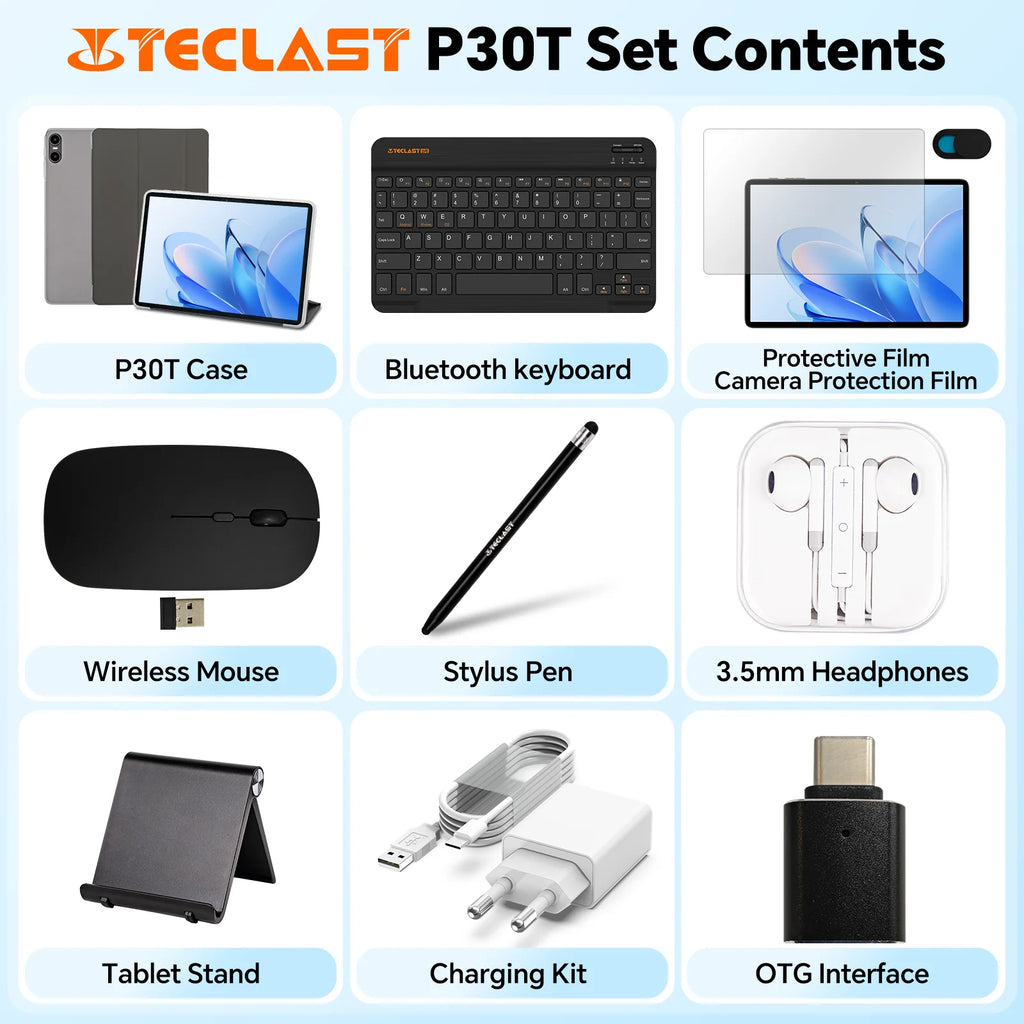 Teclast P30T Set 10.1" Tablet Android 16 T7200 8-core Max 12GB RAM 128GB ROM 6000mAh Keyboard/Case/Mouse/Stylus/Headphone/Stand