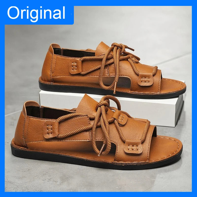 Sandals Summer Fashion Leather Comfortable Flat Roman Sandals Soft Quick Drying 2026 New Outdoor Casual Beach Shoes Man