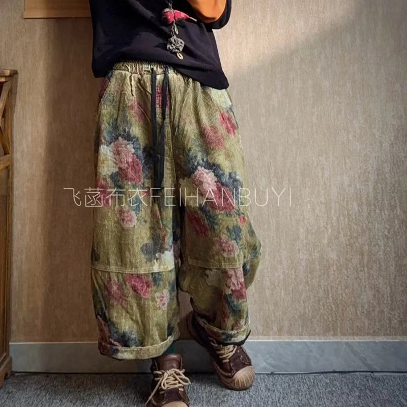 Floral Corduroy Harem Pants