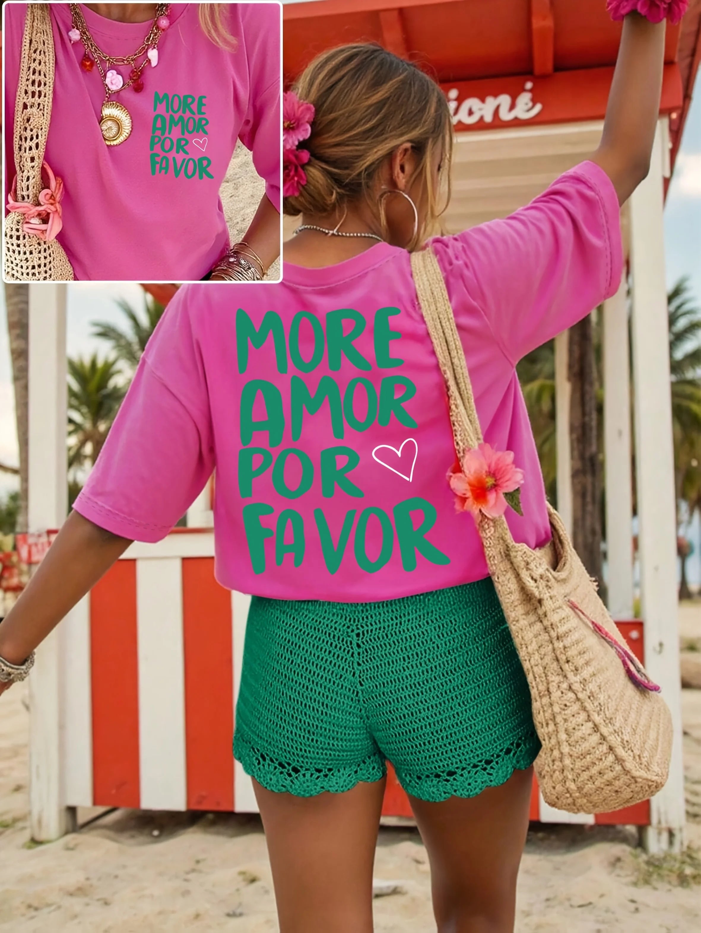 More Amor Por Favor Women's Retro Spanish Love Graphic Casual Summer Top Aesthetic Clothes Summer T Shirts Tops Women Clothing