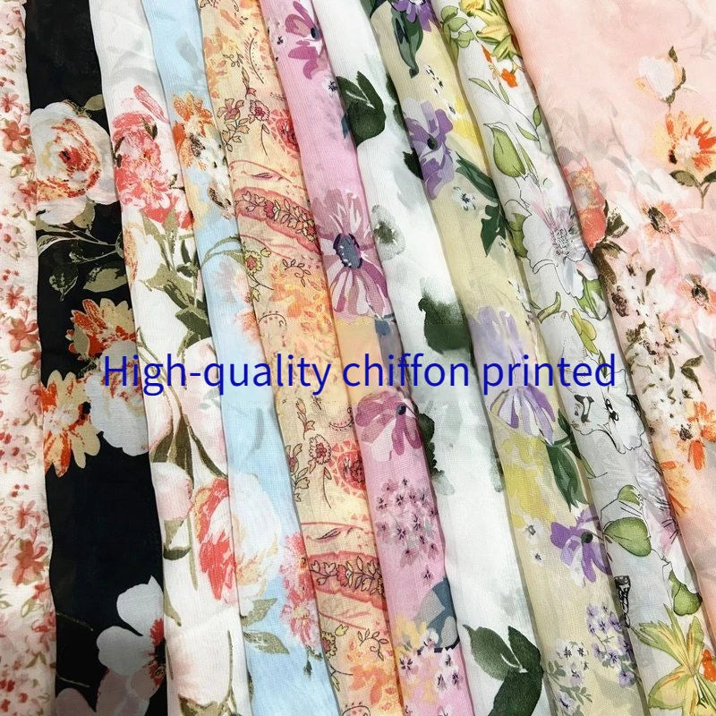 75D Printed Chiffon Fabric By The Meter for Needlework Dress Shirt Scarf Pants Hair Tie Diy Sewing Soft Breathable Cloth Flower