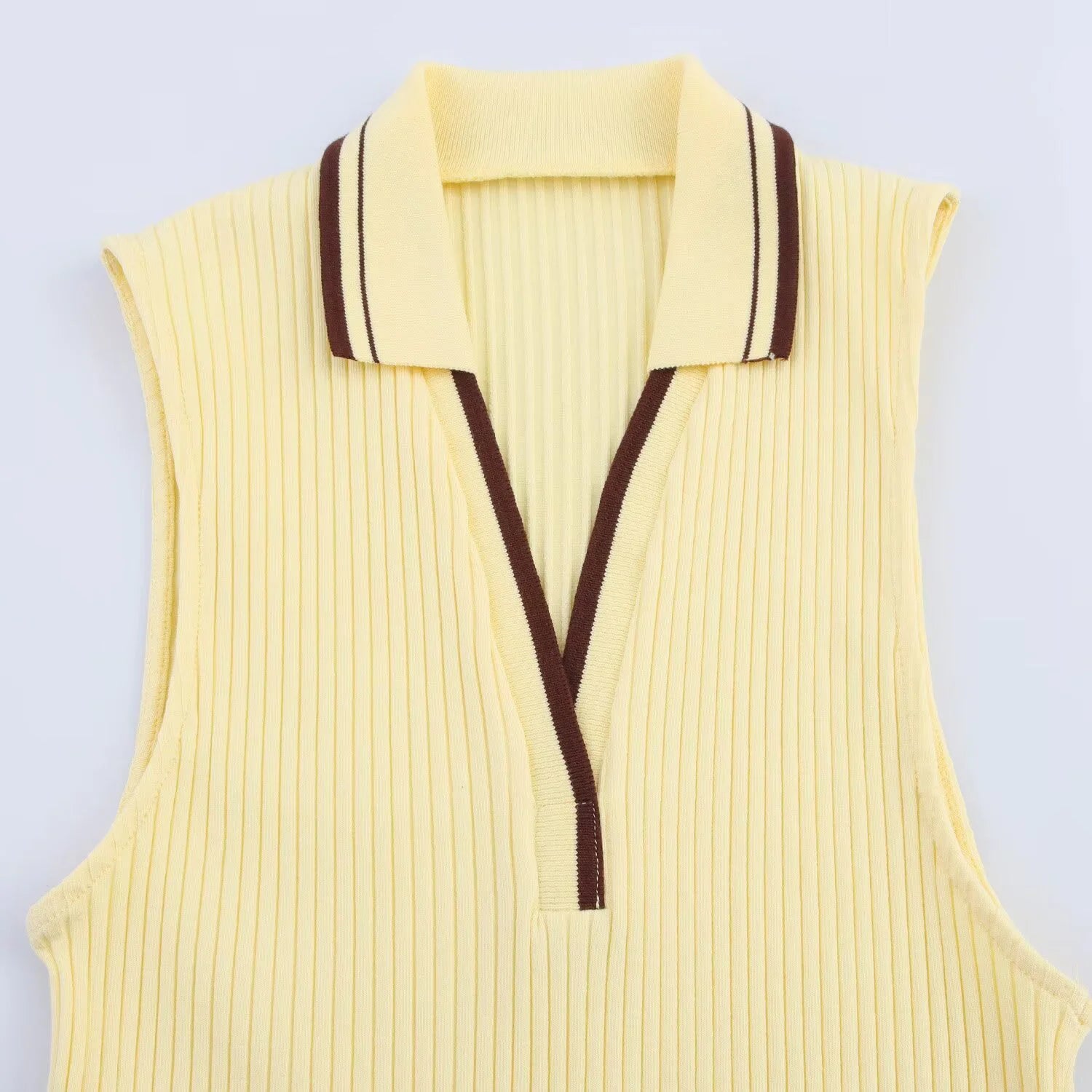 Summer New Fashion Style Ribbed Sleeveless Polo Collar T-shirt Sports Style Polo Shirt Vest Top Women's Clothing