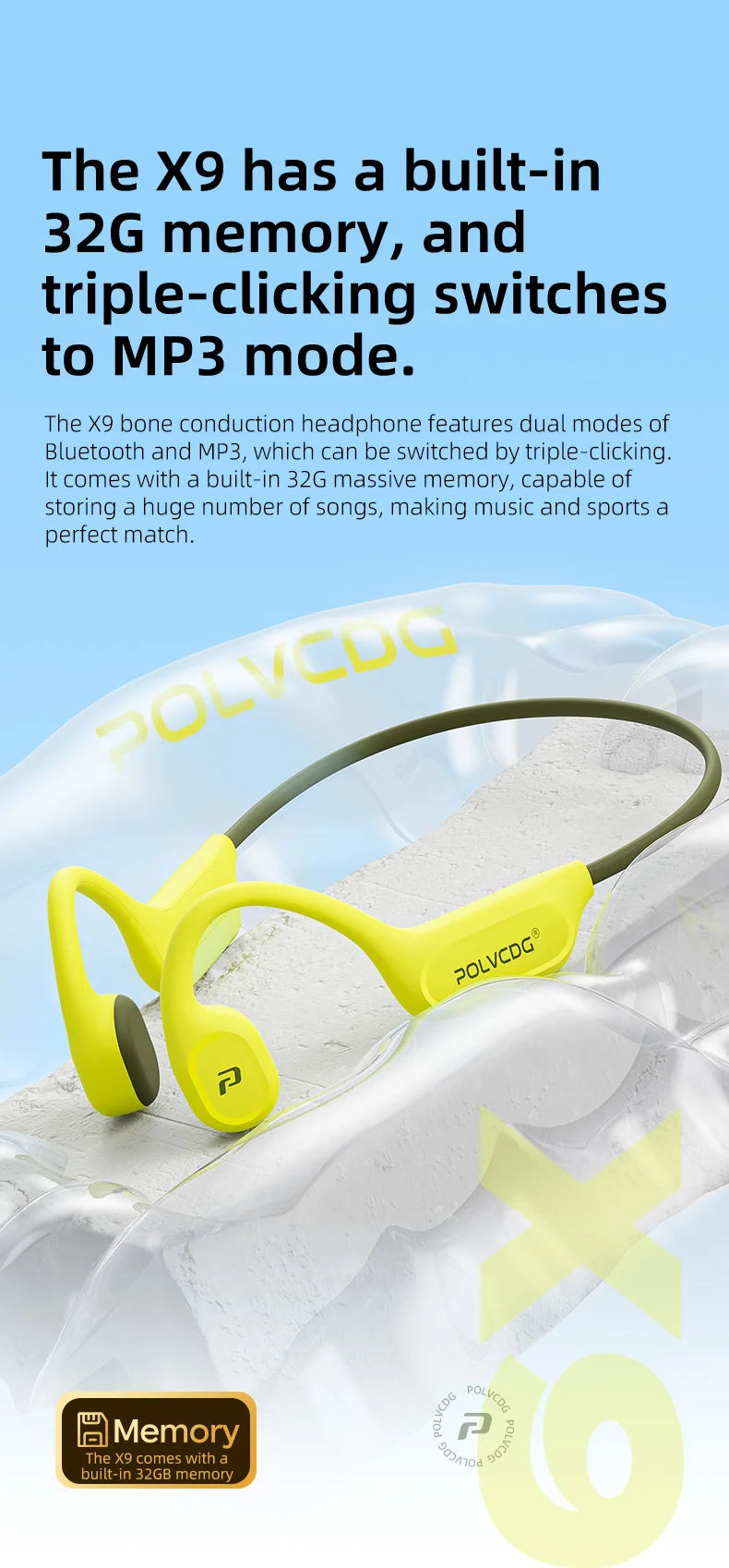 Bone Conduction Earphones X9 – 32G IPX8 Waterproof Swimming Running Cycling