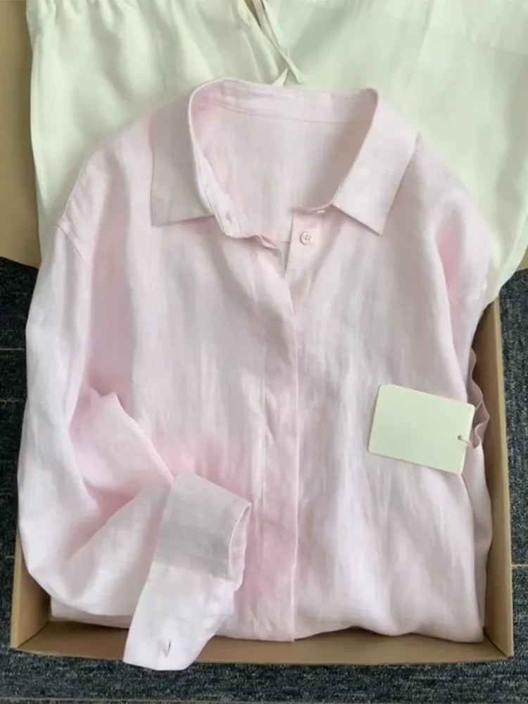 LINEN OFFICE SHIRT WOMEN - Loose Fit, Long Sleeve, 4 Colors - Clean Days
