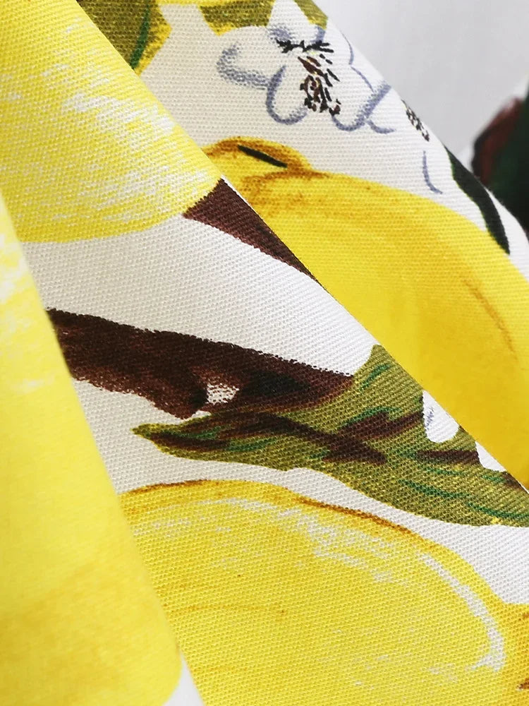 2025 New Hepburn Vintage Lemon Print 50s Pinup Women Cotton Dresses Square Neck Summer Sleeveless High Waist Elegant Party Dress