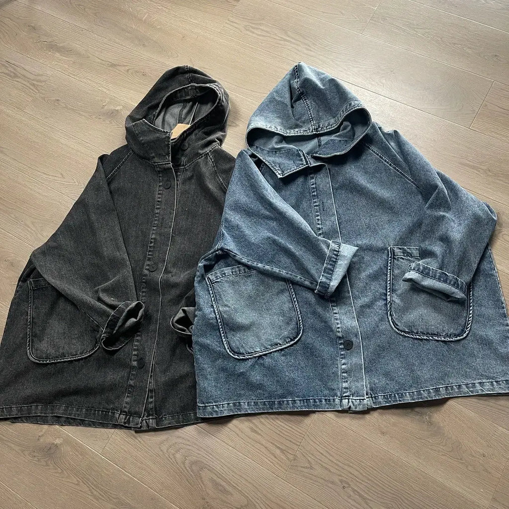 Oversized Hooded Denim Trench Coat