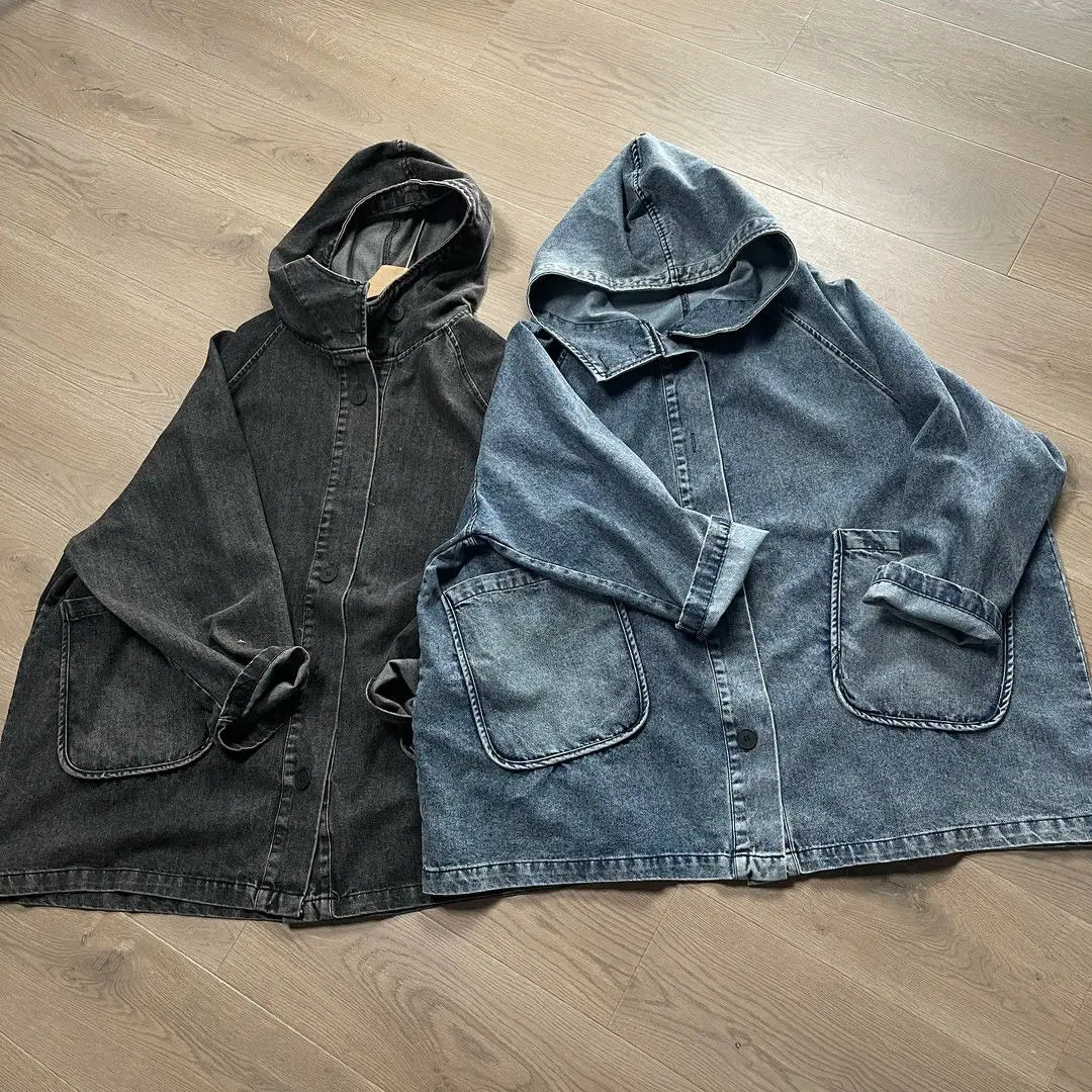 Oversized Hooded Denim Trench Coat