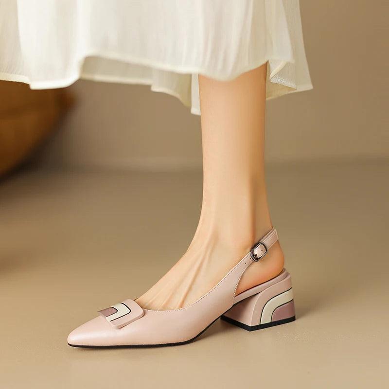 【JOCHEBED HU】Summer Genuine Leather Chunky Sandals Sexy Women High Heels Shoes New Brand Party Designer Slingback Pumps 33-46