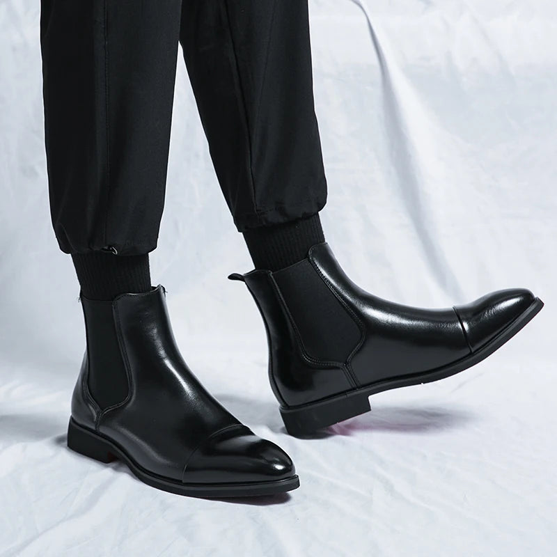Men's Chelsea Boots - Slip-On Business Ankle Boots Round Toe Low Heel