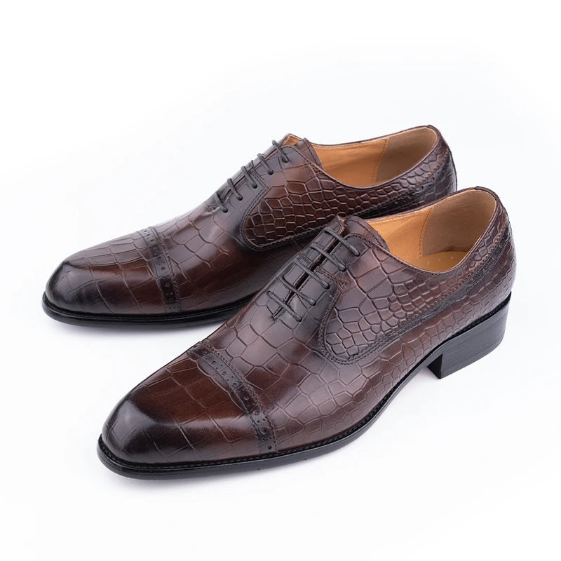 PRINT LUXE - Men's Genuine Leather Oxford Dress Shoes - Formal Evening Office