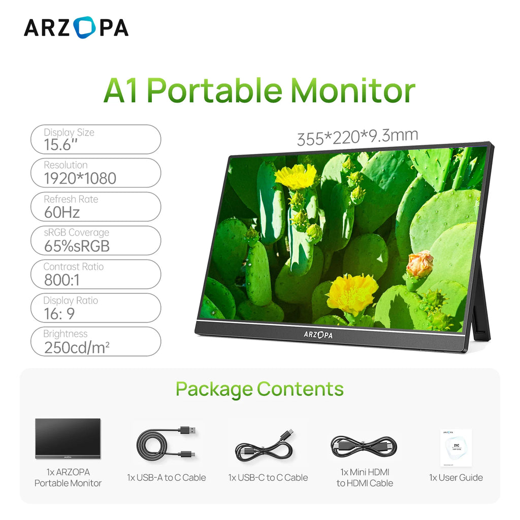 ARZOPA A1 15.6" Portable Monitor - FHD 1080p Ultra-Slim Display