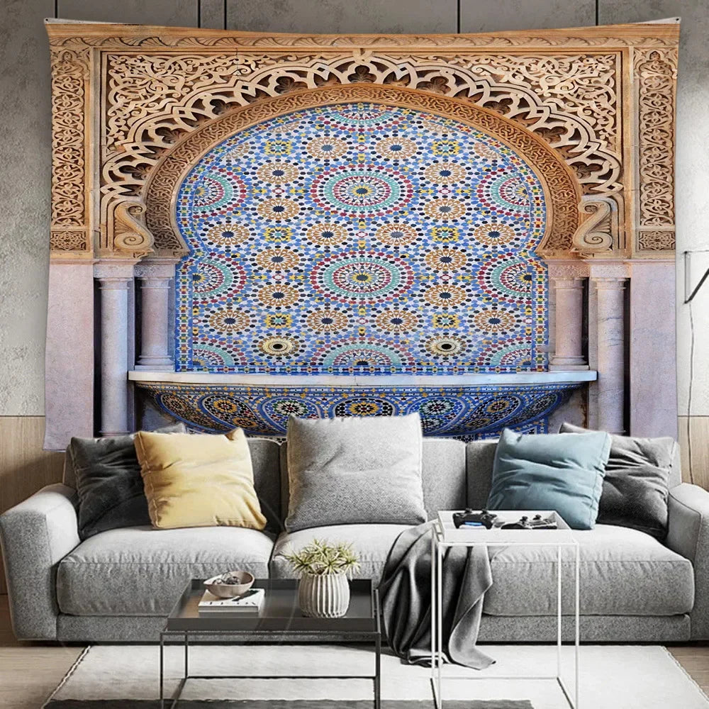 MOROCCAN GEOMETRIC TAPESTRY - 100% Polyester, 8 Colors & 12 Sizes - Ornate Walls