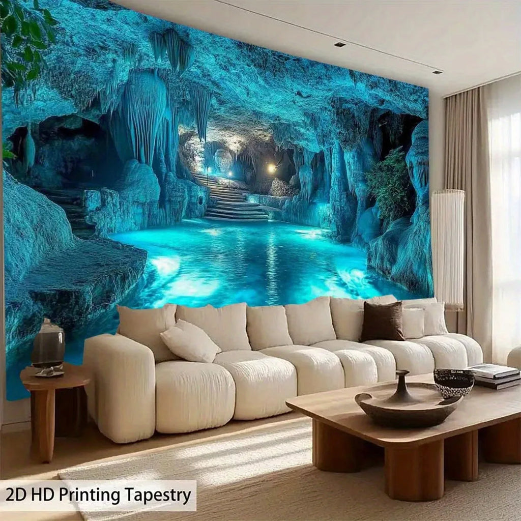 BLUE CAVE WATERFALL TAPESTRY - Polyester - Modern Wall Art