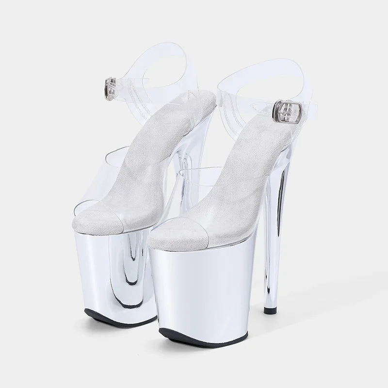 8inches Sexy Super High Heels Transparent Crystal Wedding Pole Dance Shoes 20CM Stiletto Waterproof Platform Sandals Summer