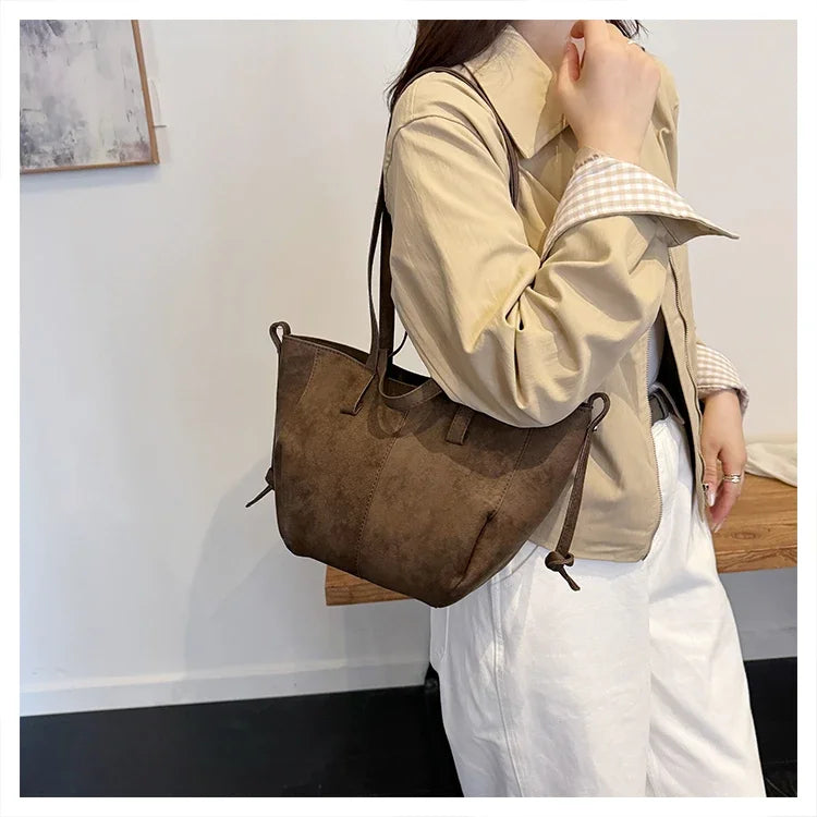 Light Luxury Solid PU Hasp Shoulder Bag for Women Commuting Frosted Leather Handbag 2026 Hot Sale Large Capacity Niche Tote Bags