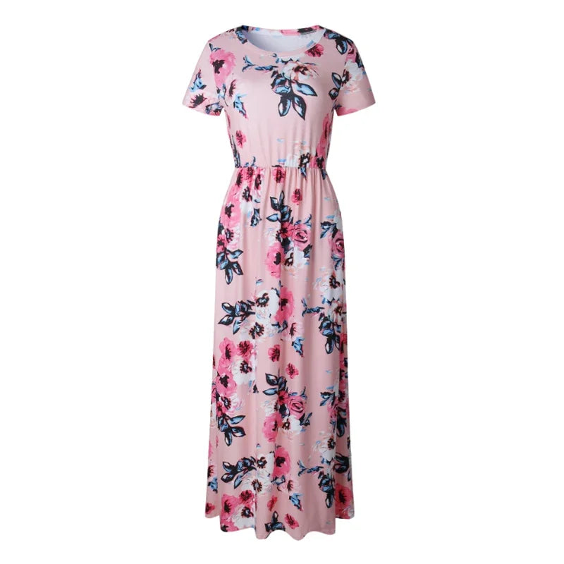 Summer Maxi Dress Women 2025 Pink Floral Print Boho Beach Dress Ladies Evening Party Long Dress Sundress Vestidos De Festa 3XL