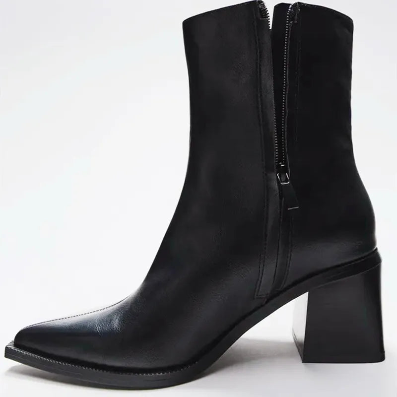 Chelsea Boots – Chunky Heel Pointed Toe Side Zip
