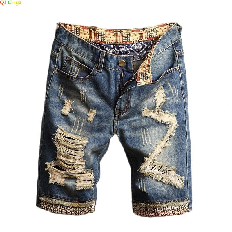 2026 New Men's Vintage Ripped Jeans Short, Streetwear Hole Slim Denim Shorts Male Brand Clothes Size 28-30 31 32 33 34 36 38