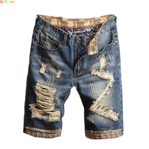 2026 New Men's Vintage Ripped Jeans Short, Streetwear Hole Slim Denim Shorts Male Brand Clothes Size 28-30 31 32 33 34 36 38