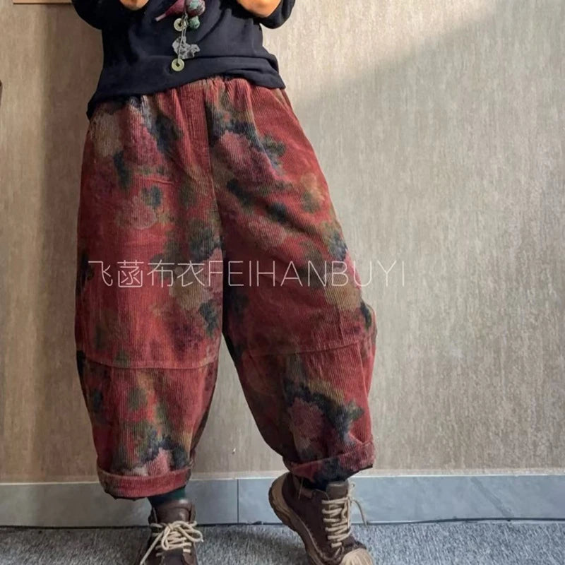 Floral Corduroy Harem Pants
