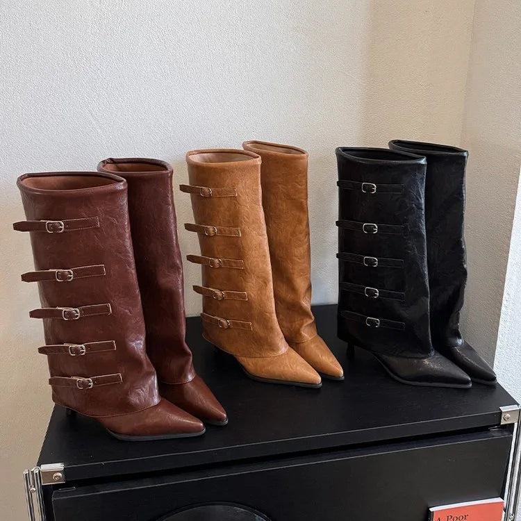 Knee-High Boots – Flannel Lined Thin Heel All-Match