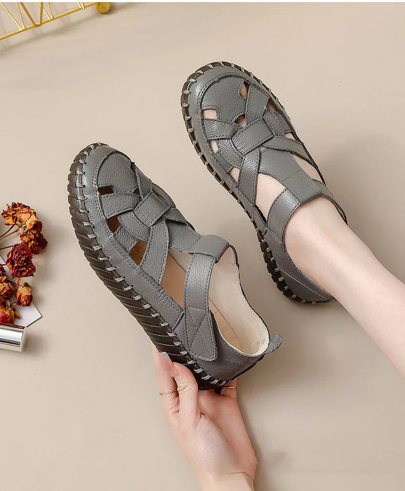 New patches gladiator sandals women's handmade bohemian shoes big size 43 woman real leather sandal ladies patchwork strap flats