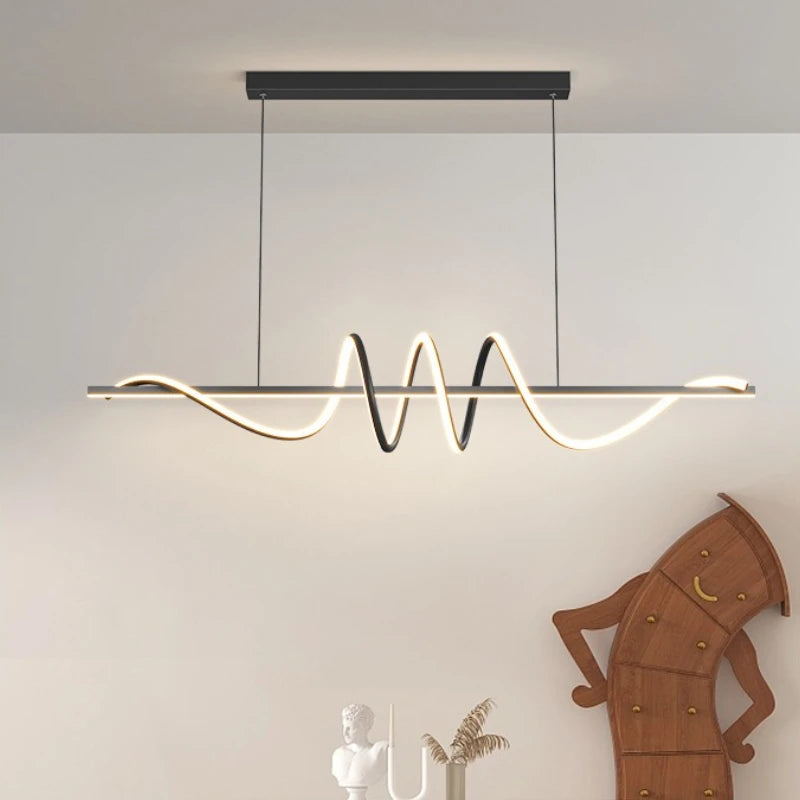 Linear Wavy Pendant Light – White/Black, 100/120cm