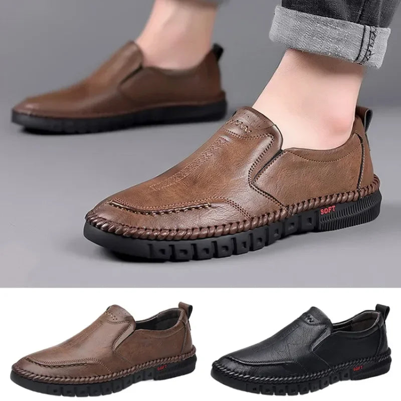 STITCH CRAFT - Men's Hand-Stitched Genuine Leather Slip-On Shoes - Business Formal Wedding Footwear