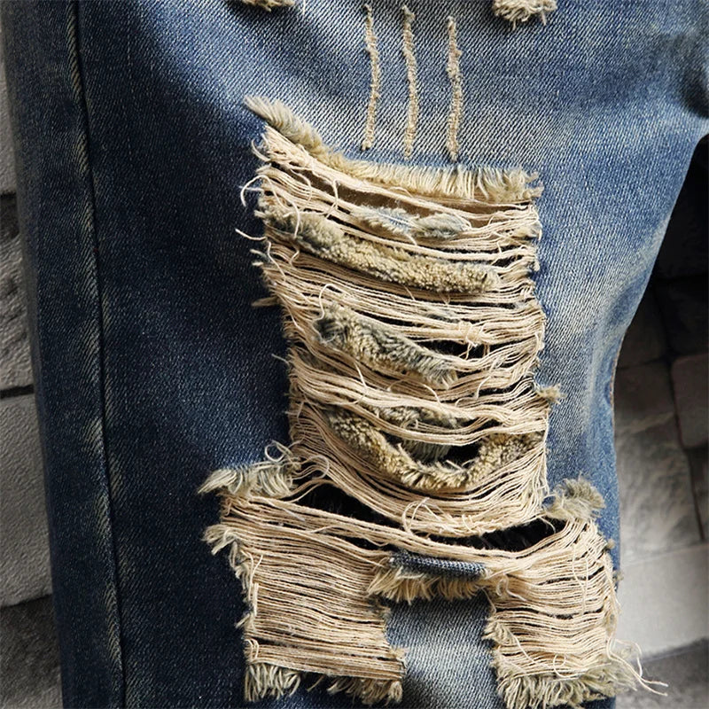 2026 New Men's Vintage Ripped Jeans Short, Streetwear Hole Slim Denim Shorts Male Brand Clothes Size 28-30 31 32 33 34 36 38