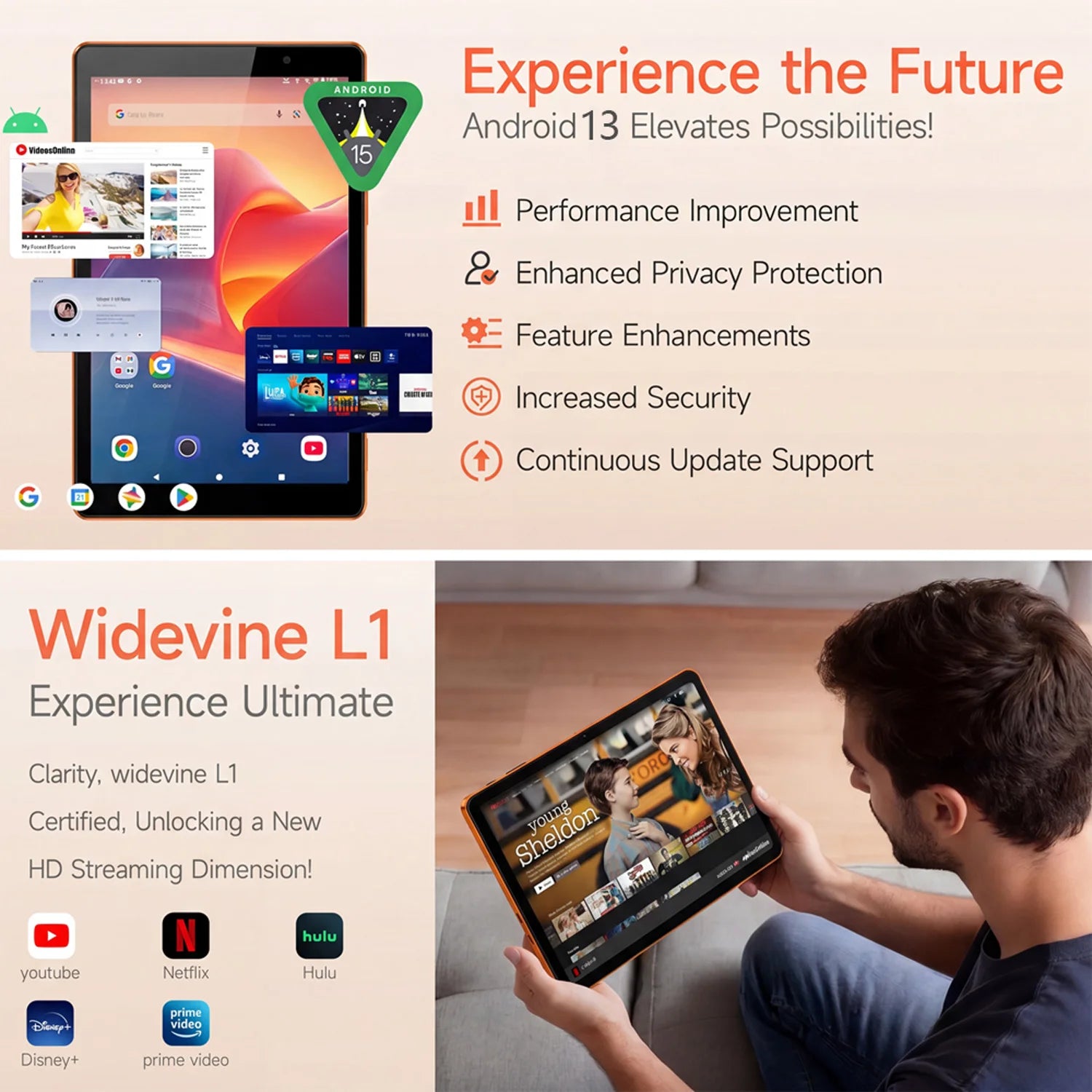 9" Kids Tablet Orange - Android 13 Octa-Core 4GB+64GB 5G WiFi