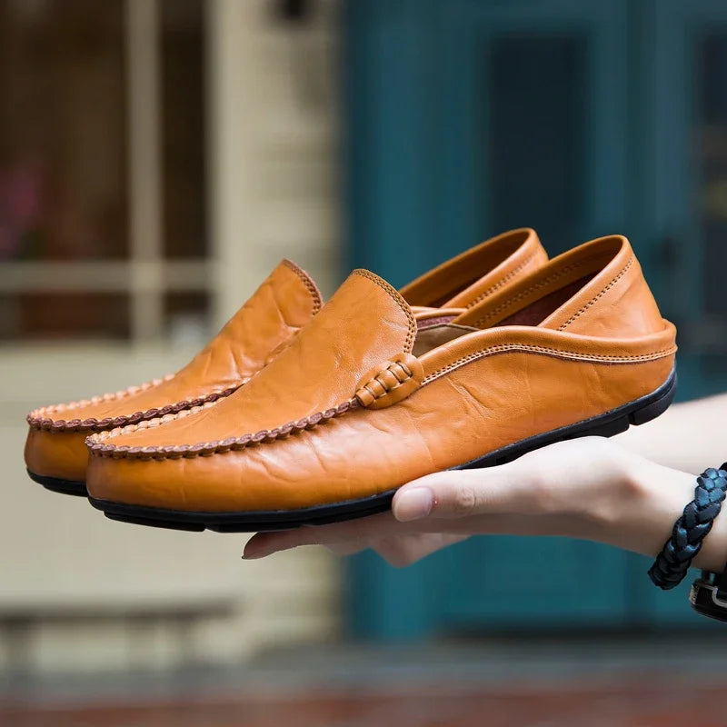 DOCK LUXE - Men's Genuine Leather Slip-On Loafers - Casual Boat Shoes, Sizes 37-47