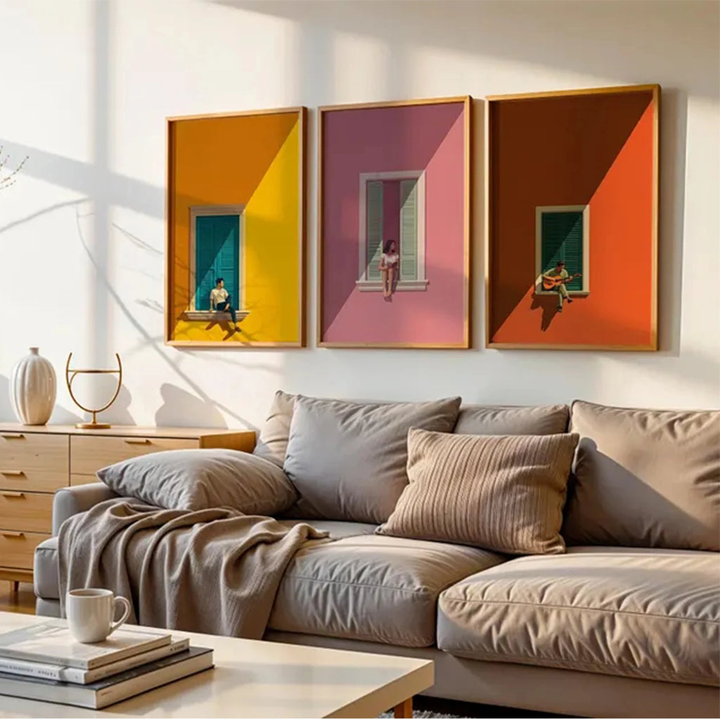 Window Sill Triptych Wall Art - three-panel canvas - modern decor