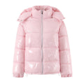 Glossy Hooded Parka – Y2K Stand Collar Zip Long Sleeve