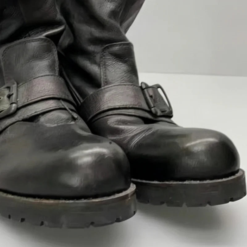 Urban Combat Boots - Buckle Strap Round Toe Low Heel Minimalist Street Style