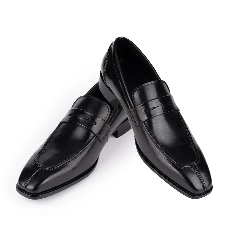 BOARDROOM SLIP - Men's Handmade Cowhide Leather Loafers - Elegant Business Dress Shoes in Black & Brown