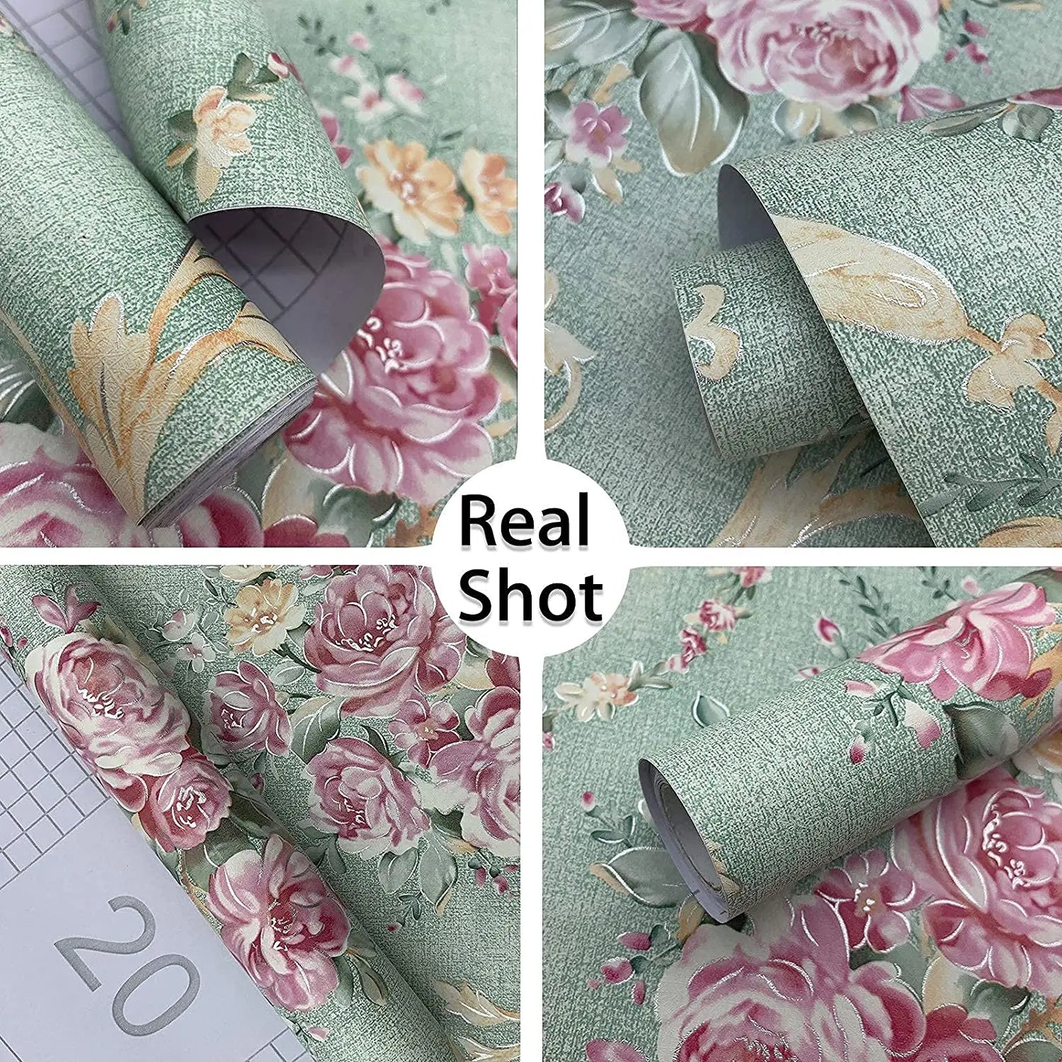 GREEN FLORAL PEEL & STICK WALLPAPER - Retro Bloom, 3 Roll Sizes - Soft Walls
