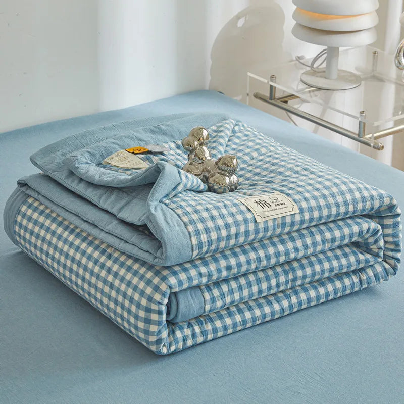 WASHED COTTON SUMMER QUILT - Long-Staple Fill, Plaid Quilting - Soft Nights, 9 Colors
