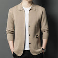 Men's Knitted Cardigan - Solid Color Lapel - Business Casual Done Right