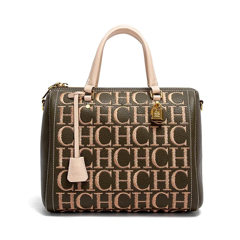 CHCH Embroidered Handbag - Vintage Letter Design Boston Bag