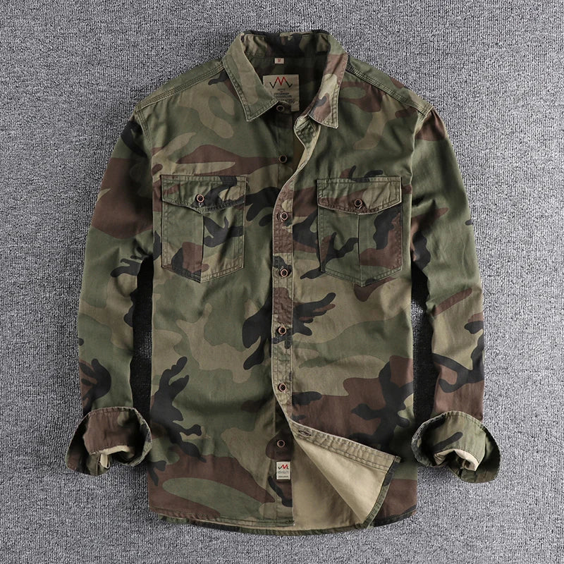 CAMO CARGO - Men's Camouflage Cargo Shirt - Military Style, 100% Cotton