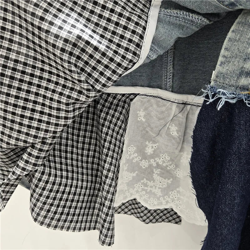 Patchwork Asymmetric Denim Jacket