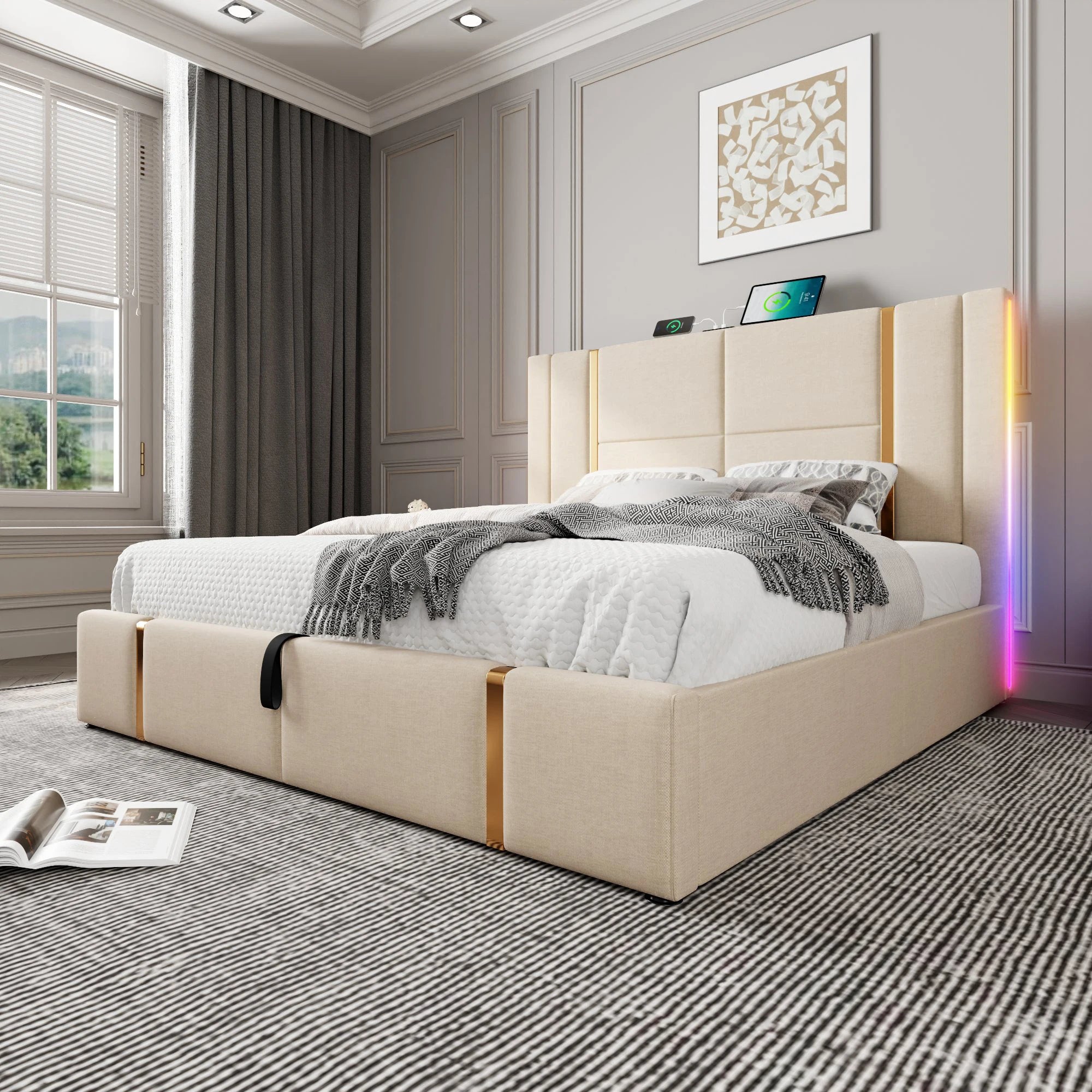 PLATFORM BED WITH STORAGE - Hydraulic Lift, Channel Headboard - Easy Nights