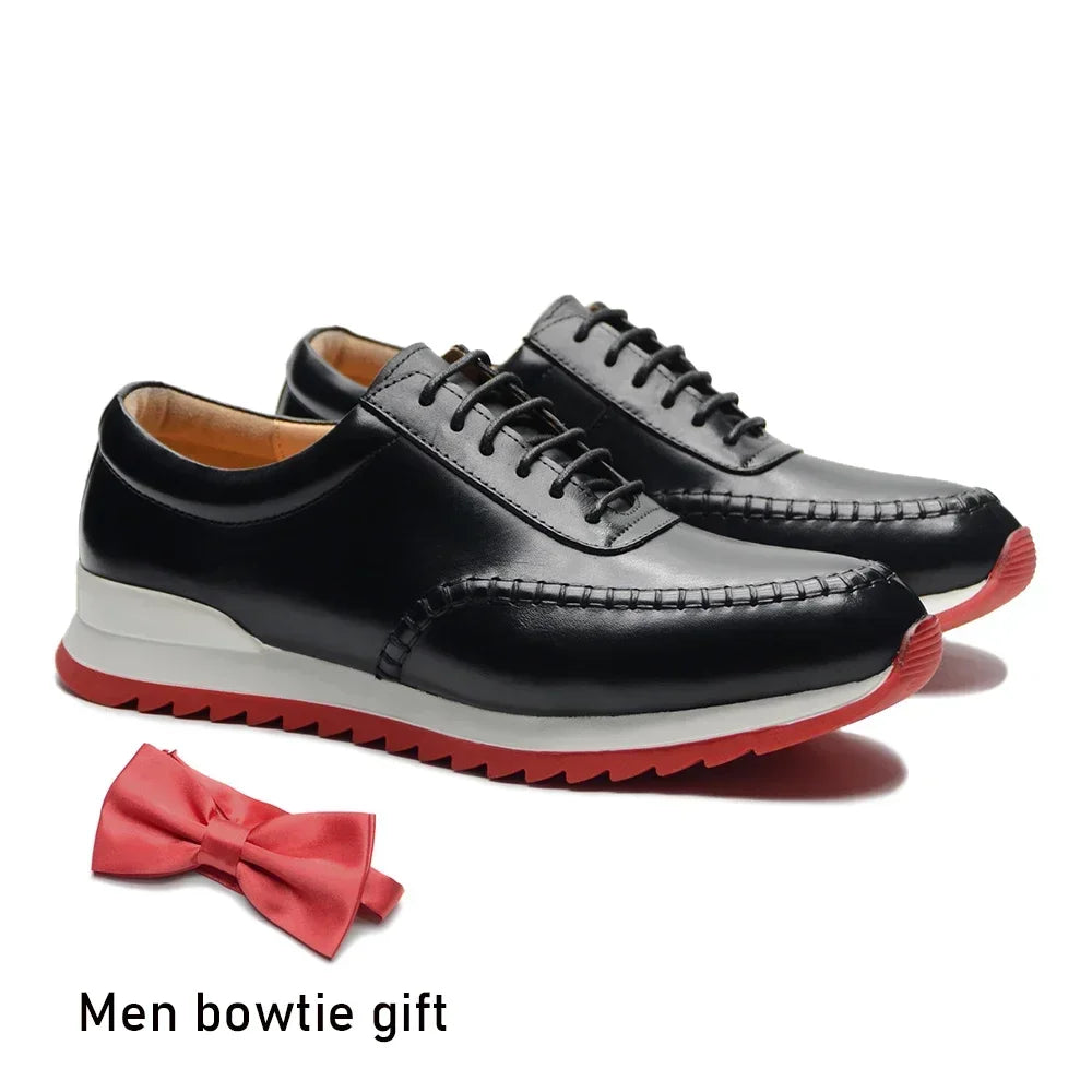 ARTISAN OX - Men's Hand-Painted Genuine Leather Oxford Sneakers - Business Casual Shoes in Black & Burgundy